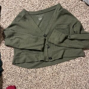 Green American Eagle cropped sweater